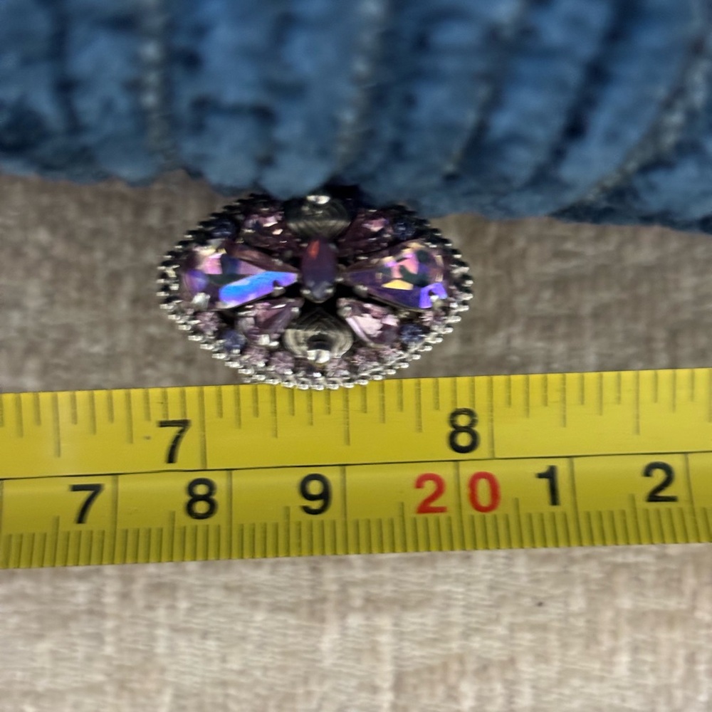 Stunning Sorrelli Purple Lavender Crystal Silver Ring Adjustable - Picture 4 of 7